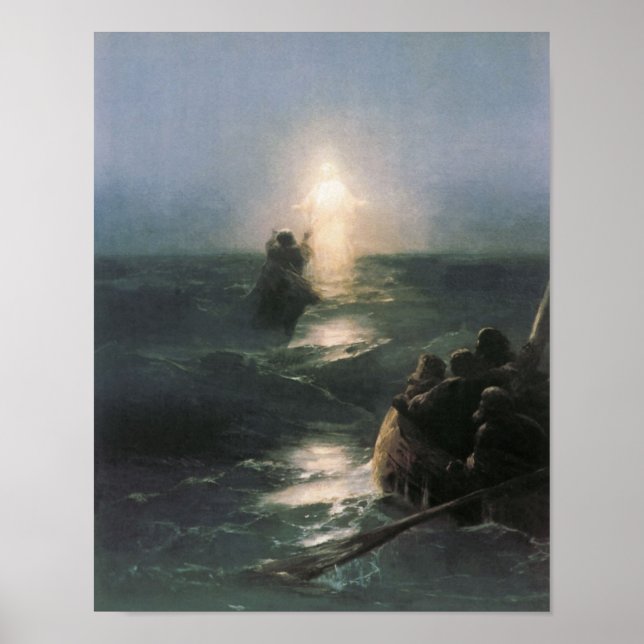 Jesus Walking på Vatten, Ivan Aivazovsky Painting Poster (Framsidan)