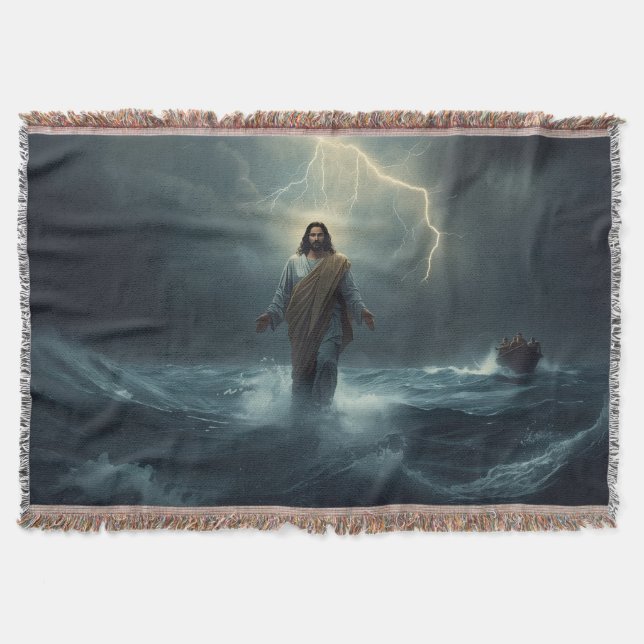 Jesus Walks on Water: Christian Blanket Filt (Framsidan)
