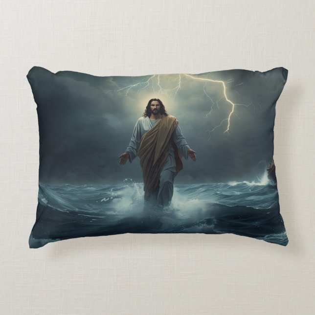 Jesus Walks on Water: Christian Theme Throw Pillow Prydnadskudde (Framsidan)