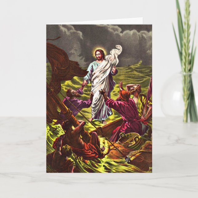Jesus Walks på hälsningskort i Vatten Kort (Framsida)