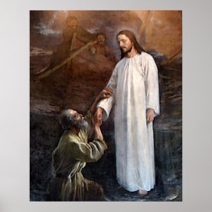 Jesus Walks på Vatten 3 och St Peter Poster Wide