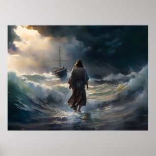 Jesus Walks på Vatten Poster