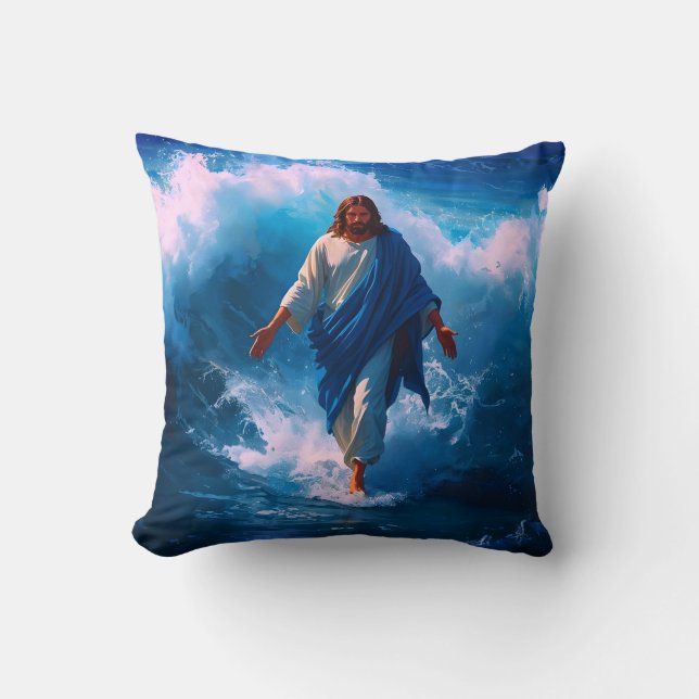 Jesus Walks på Vatten Throw Cushion Kudde (Framsida)