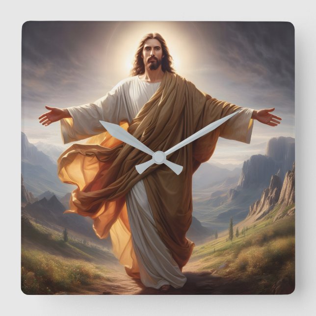 Jesus Wall Clock Fyrkantig Klocka (Framsida)