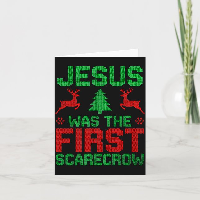 Jesus Was The First-ecrow Reindeer Ugly Sweater Xm Kort (Framsida)