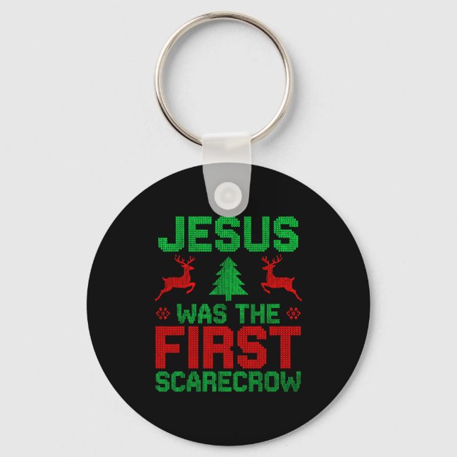 Jesus Was The First-ecrow Reindeer Ugly Sweater Xm Nyckelring (Framsida)