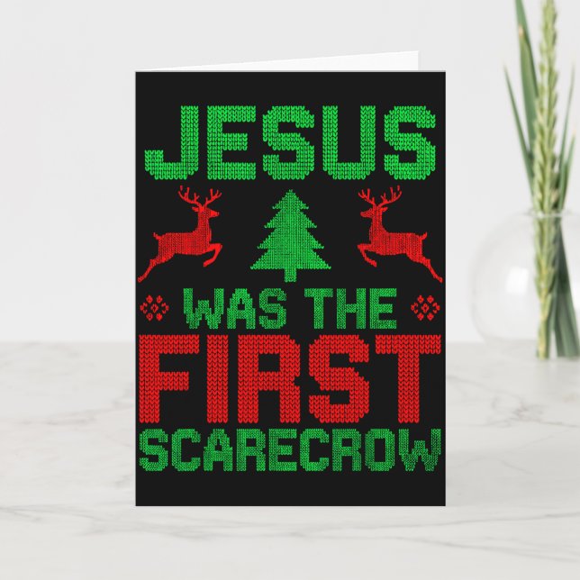 Jesus Was The First-scarecrow Reindeer Ugly Sweate Kort (Framsida)