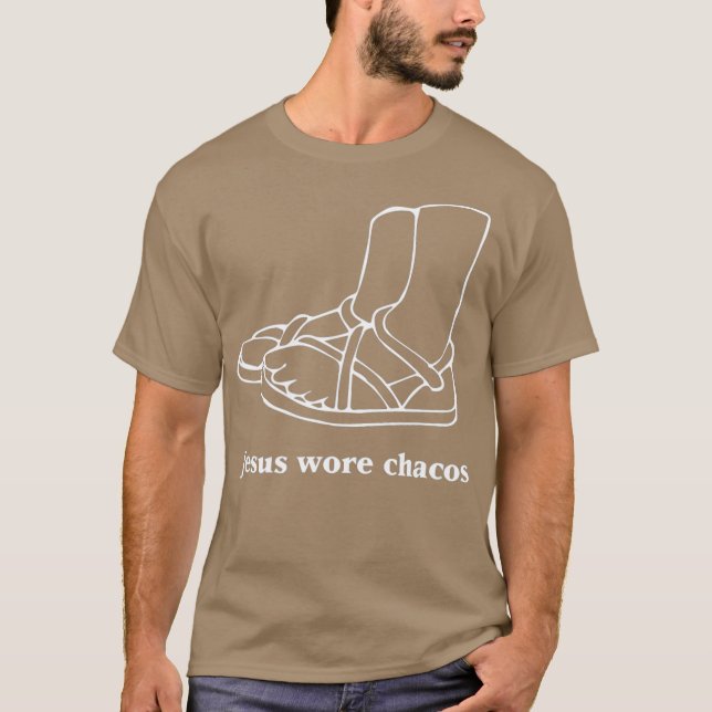 Jesus Wore Chacos T Shirt (Framsida)