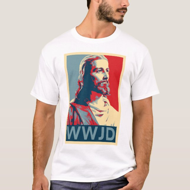 Jesus -- WWJD T Shirt (Framsida)