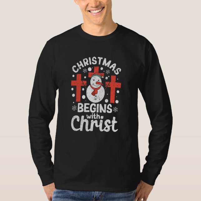 Jesus Xmas Pajamas Christian Christmas Begins With T Shirt (Framsida)