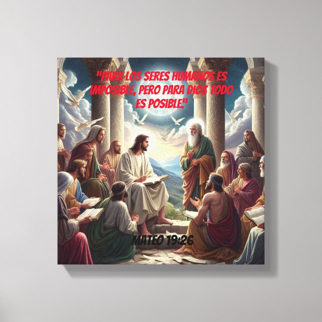 Jesús y los Discípulos: Mateo 19:26 Canvastryck (Framsida)