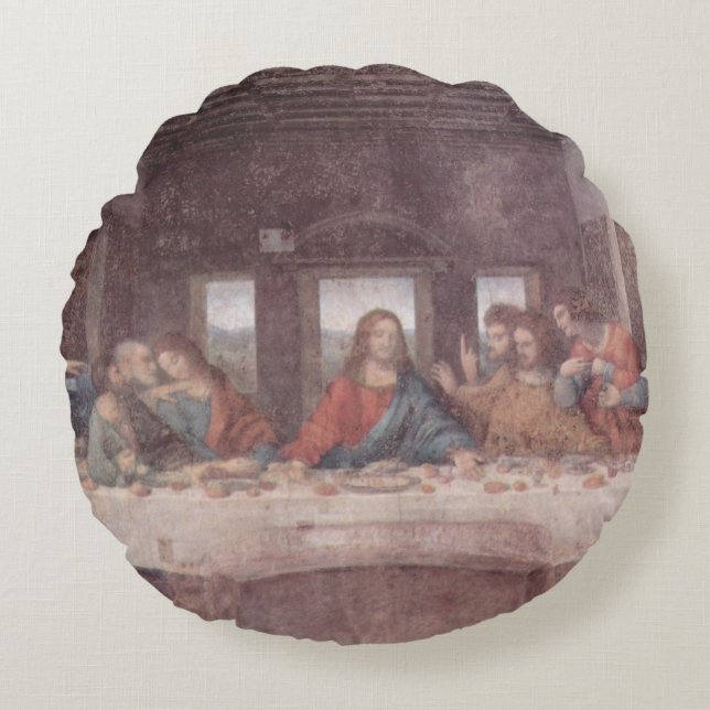 Jesus "Yeshua" The Last Supper, Leonardo da Vinci Rund Kudde (Framsidan)