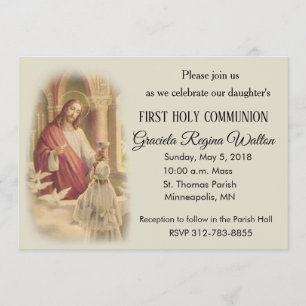 Jesus Young Girl First Heliga Communion-inbjudning Inbjudningar
