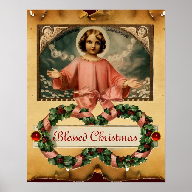 JESUSBARN MED ÄNGLAR OCH JULKRONOR POSTER (Framsidan)