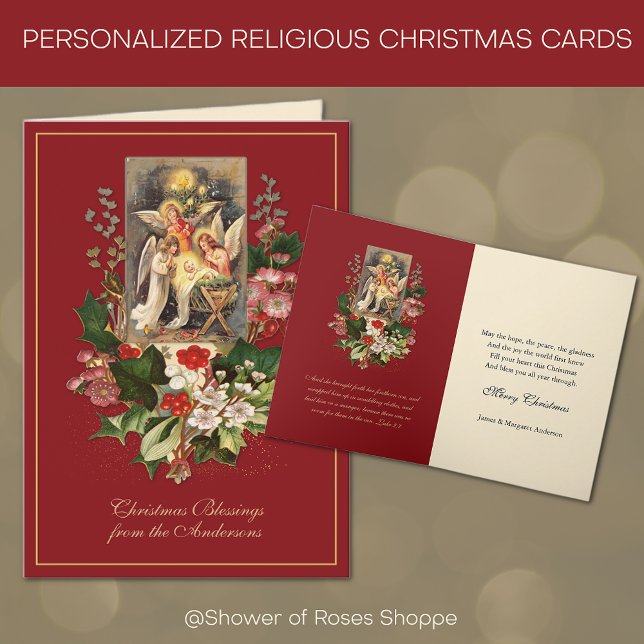 Jesusbarnets julkort för julfirande helgkort (Traditional Religious Christmas Cards with Scripture Verse - Easy to personalize)