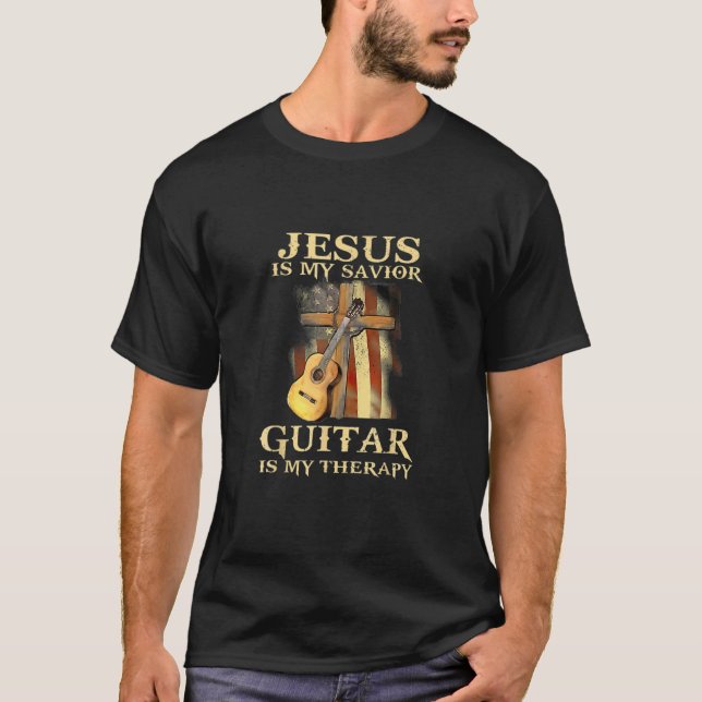 Jesuss är min savior Guitar är min terapi, Guitar  T Shirt (Framsida)