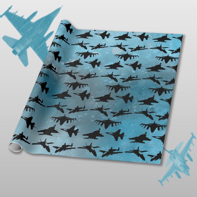 Jet Aircraft Black Blue Presentpapper (Skapare uppladdad)
