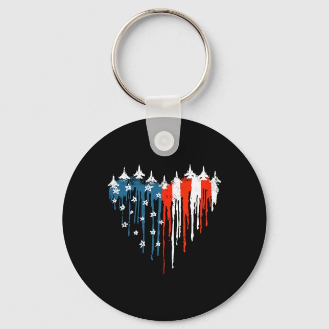 Jet Airplan Heart Rött vitt blått American Flagga  Nyckelring (Framsida)