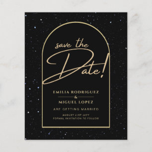 JET BLACK GULD Starry Night Bröllop SPARA DATE Flygblad