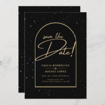 JET BLACK GULD Starry Night Bröllop SPARA DATE