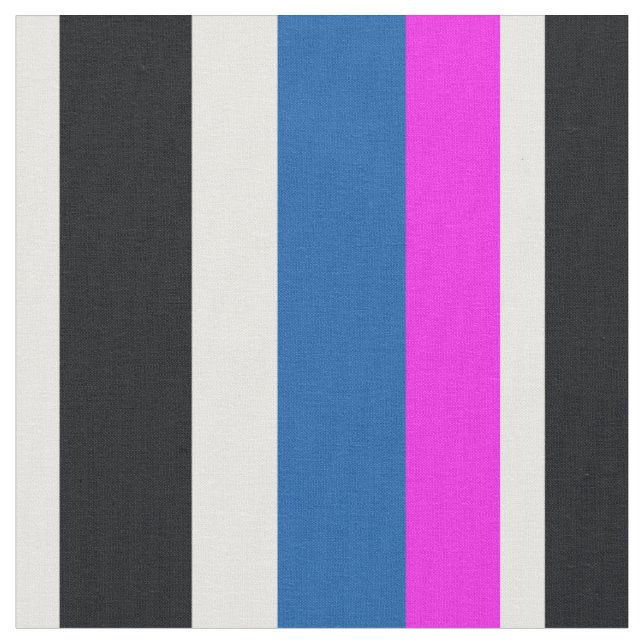 Jet Black, Pure White, Teal Blue, Hot Pink Ränder Tyg (Närbild)