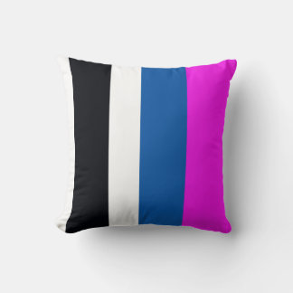 Jet Black, Pure White, Teal Blue, Hot Pink Stripes Kudde