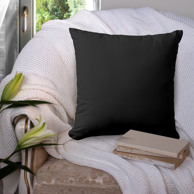 Jet Black Solid Färg enkel minimalistisk Kudde (jet black solid color square pillow)