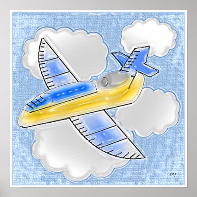 Jet flygplan i molnen 3D Poster (Framsidan)