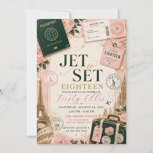 Jet Set Artonårsfest Inbjudningar (Framsida)
