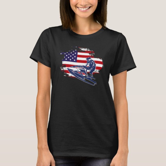 Jet Ski American USA Flag Jetski Rider T Shirt (Framsida)