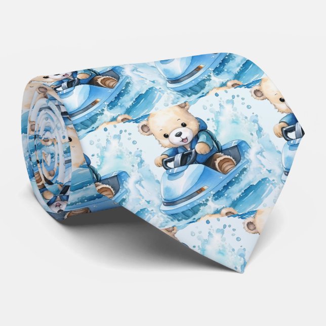 Jet Ski Blå Teddybjörn Halsduk Slips (Rullad)