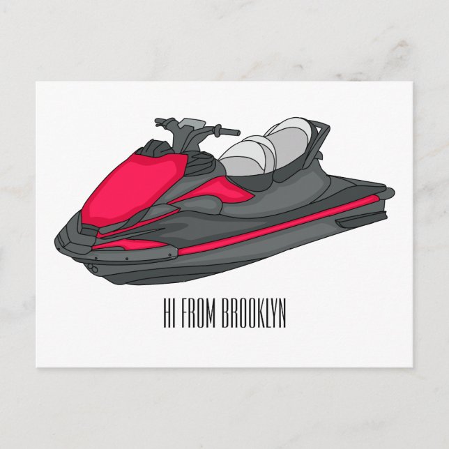 Jet ski cartoon illustration  vykort (Framsida)