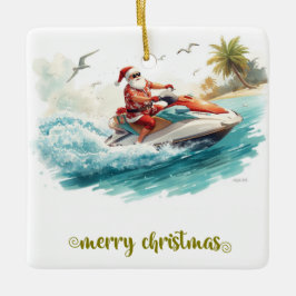 Jet Ski Christmas Holiday with Santa Claus Julgransprydnad Keramik