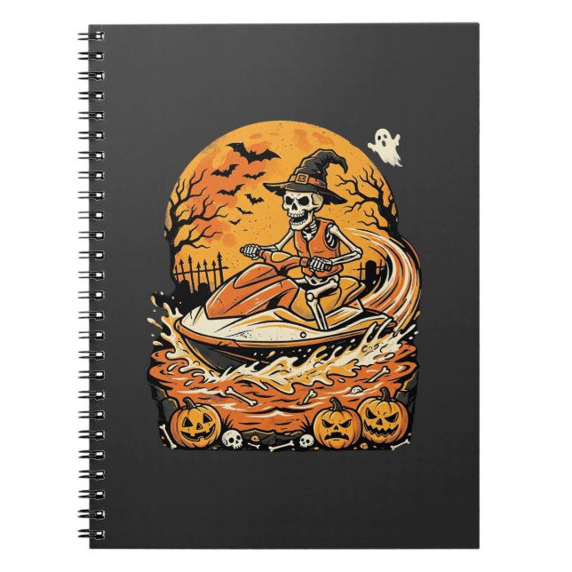 Jet Ski Halloween skelett häxa pumpa design_1 Anteckningsbok (Framsidan)