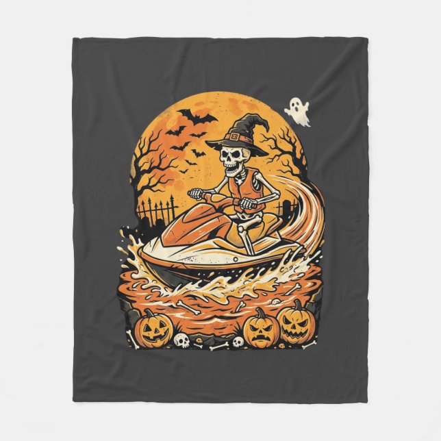 Jet Ski Halloween skelett häxa pumpa design_1 Fleecefilt (Framsidan)