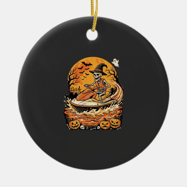 Jet Ski Halloween skelett häxa pumpa design_1 Julgransprydnad Keramik (Framsidan)