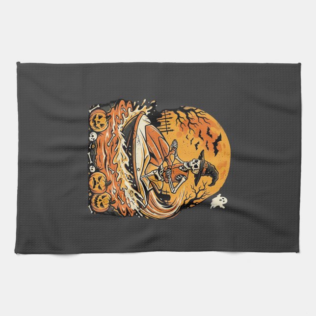 Jet Ski Halloween skelett häxa pumpa design_1 Kökshandduk (Horisontell)