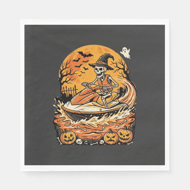 Jet Ski Halloween skelett häxa pumpa design_1 Pappersservett (Framsidan)
