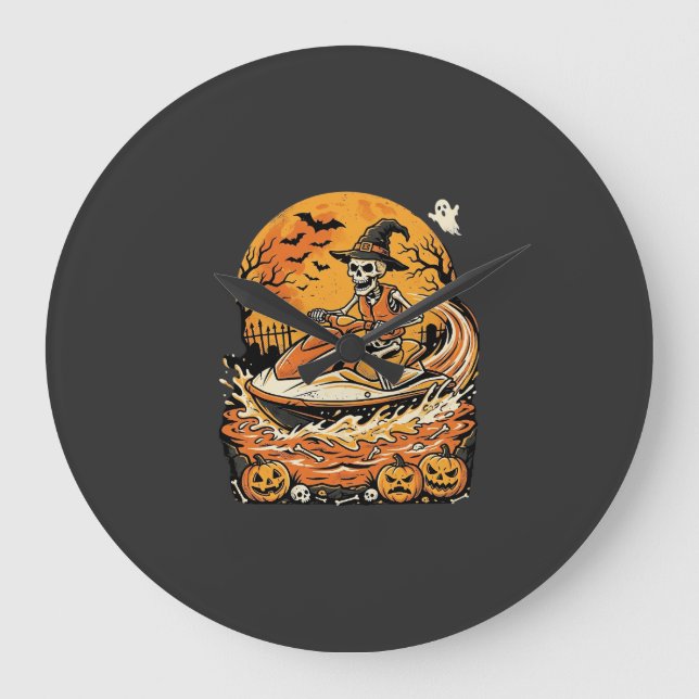Jet Ski Halloween skelett häxa pumpa design_1 Stor Klocka (Framsida)