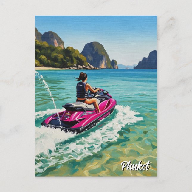 Jet Ski in Phuket Patong Beach Thailand Travel Vykort (Framsida)