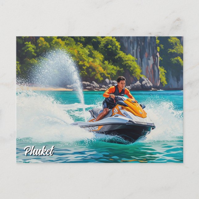 Jet Ski in Phuket Patong Beach Thailand Travel Vykort (Framsida)