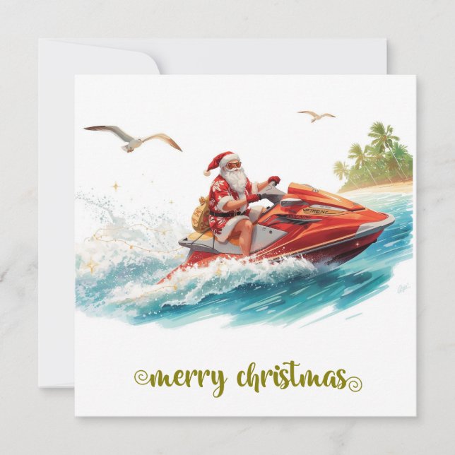 Jet Ski julhelg med tomte Julkort (Framsida)