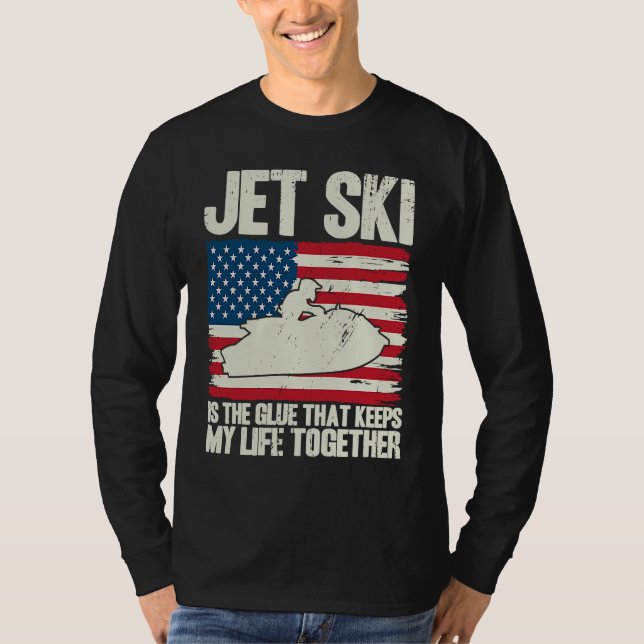 Jet Ski Keeps My Life Together American Flag T Shirt (Framsida)