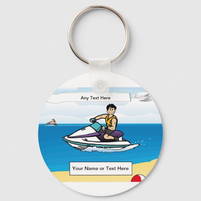 Jet Ski - Manlig Tecknad av PrintedPerfection.com Nyckelring (Framsida)