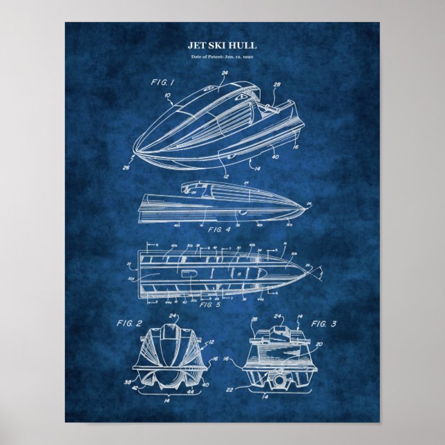 Jet Ski Patent Blueprint Watersport Gift Poster (Framsidan)
