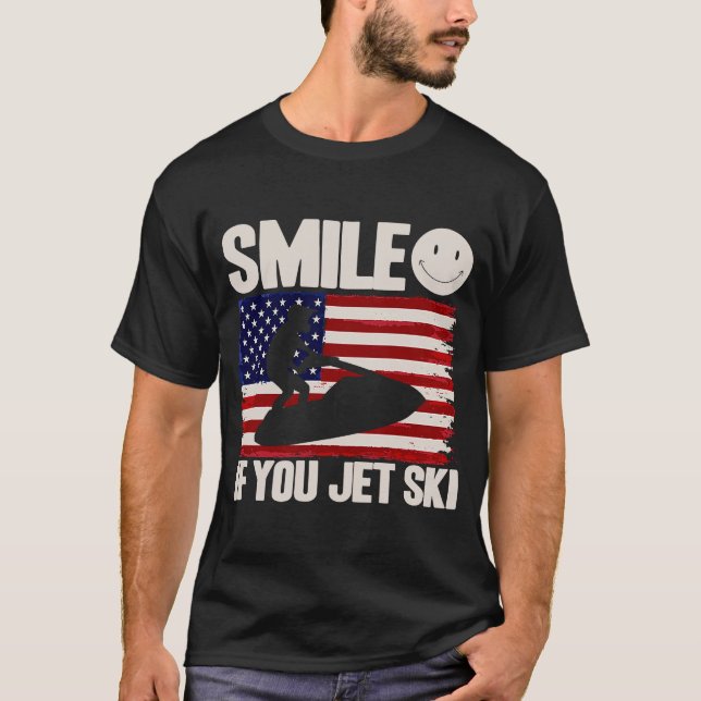 Jet Ski Smile om du Jet Ski amerikanska Flagga T Shirt (Framsida)