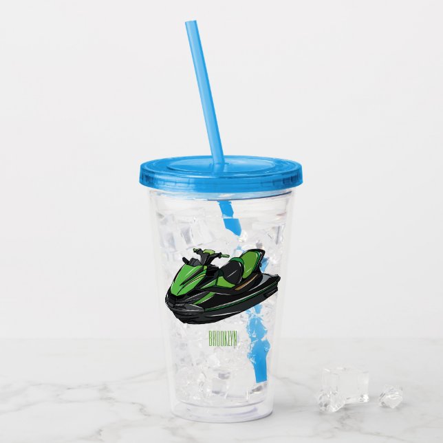 Jet skidillustration av tecknaden take away mugg (Framsida Ice)