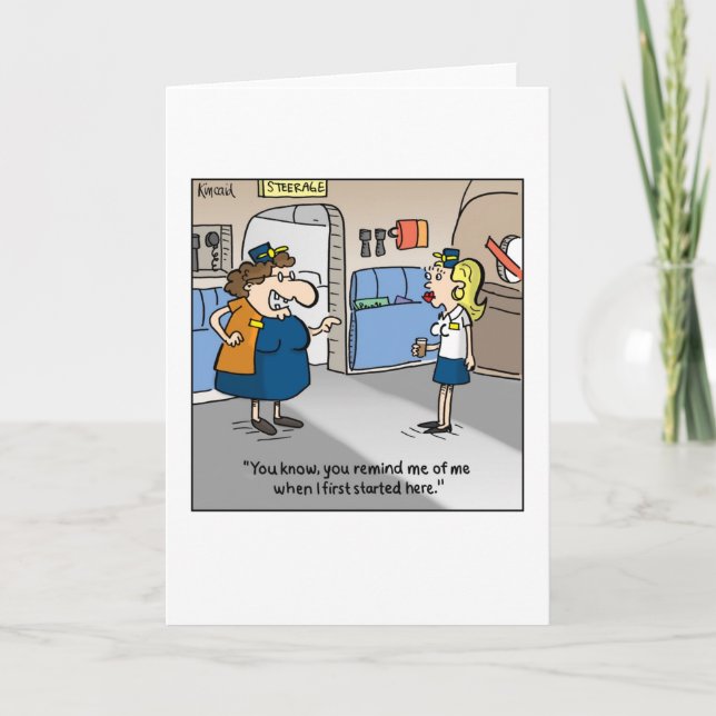 Jetlagged Tecknad Card—Flight Attendant look Alike Kort (Framsida)