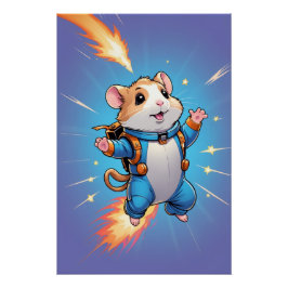 Jetpack Hamster Poster | Funny Cartoon Wall Art Perfect Poster