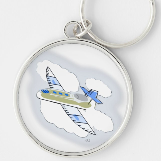 Jetplan i Himlar Rund Silverfärgad Nyckelring (Framsidan)